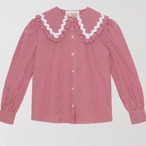 La Veste Red Gingham Shirt with Ruffled Collar